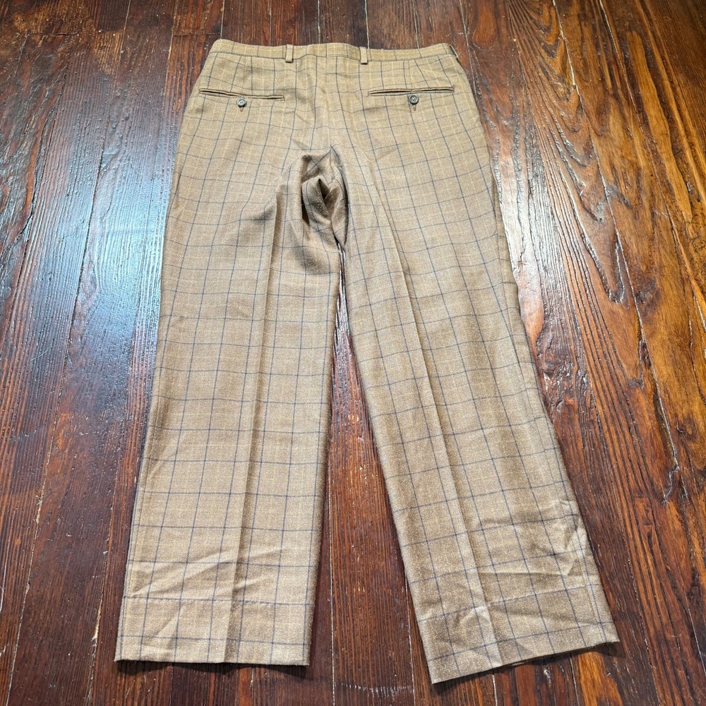 Vintage Burberry London Pants Mens 32x27 Beige Plaid Trousers MADE IN USA - Picture 3 of 12